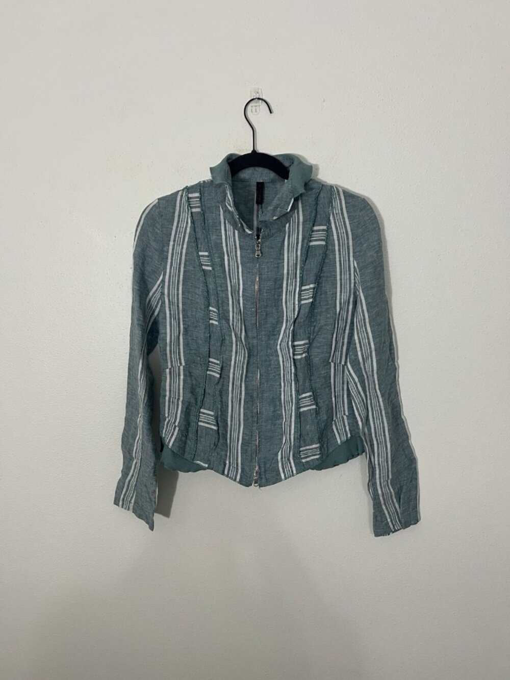 Vintage Inizio Linen Zip Up Top Size Large Green Striped